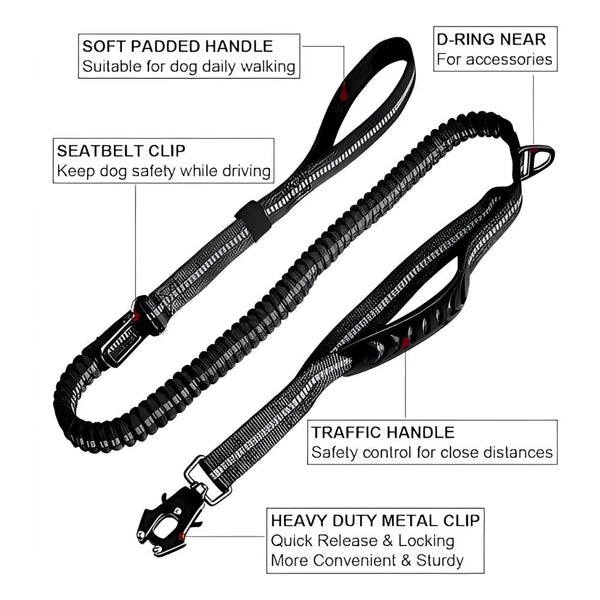 Pabu SoftPull 4-in-1 leash with all features labelled