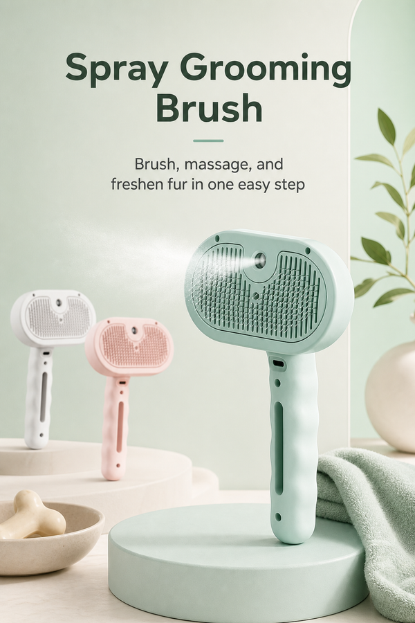 Pabu MistPaw self-cleaning spray grooming brush in three colors